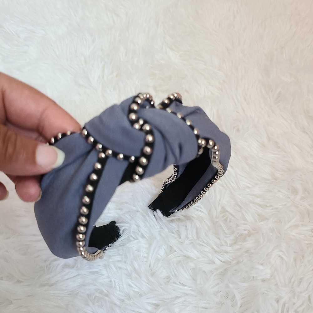 Blue metal bead knotted headband new hair accessor